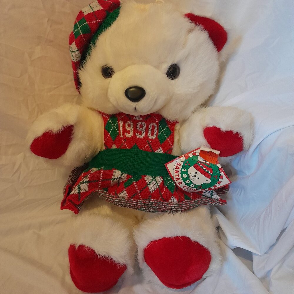 Vintage 1990 Kmart "Santa's Club" Christmas Teddy Bear -Tags still attached